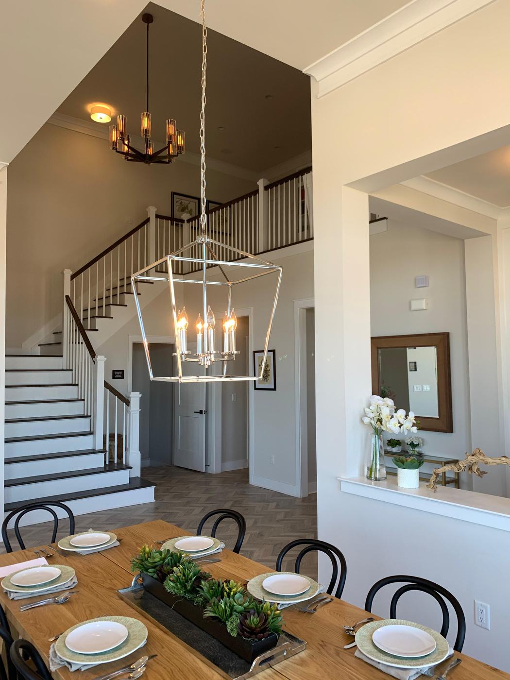Dining room with lantern chandelier